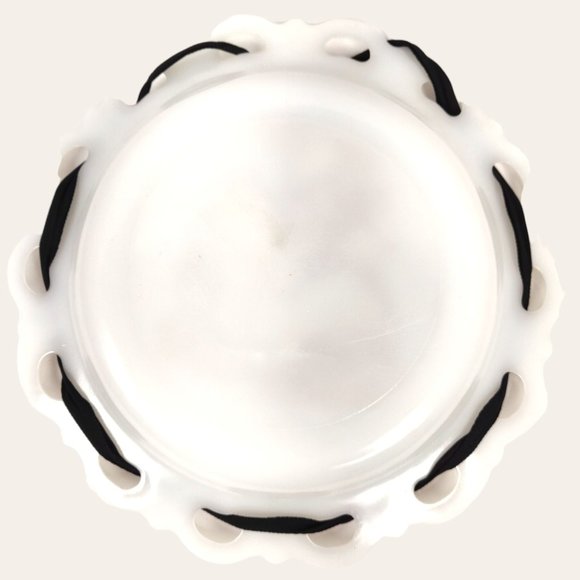 Vintage Victorian Lattice Edge Milk Glass Plate Black Poodles & Hanging Ribbon - Picture 7 of 7